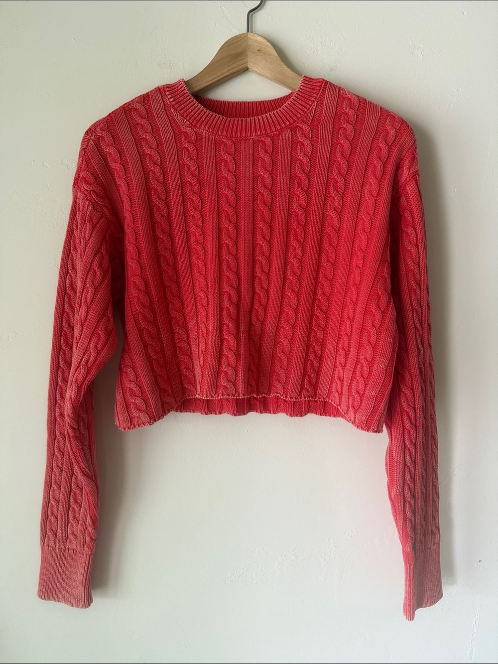 aerie Cropped Cable Crew Sweater in Red